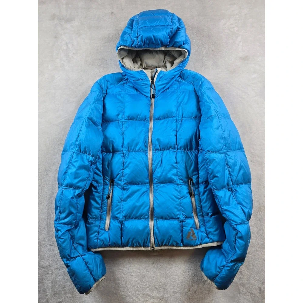 Eddie Bauer First Ascent Puffer Jacket Womens Small Blue Hood Goose Down EB800